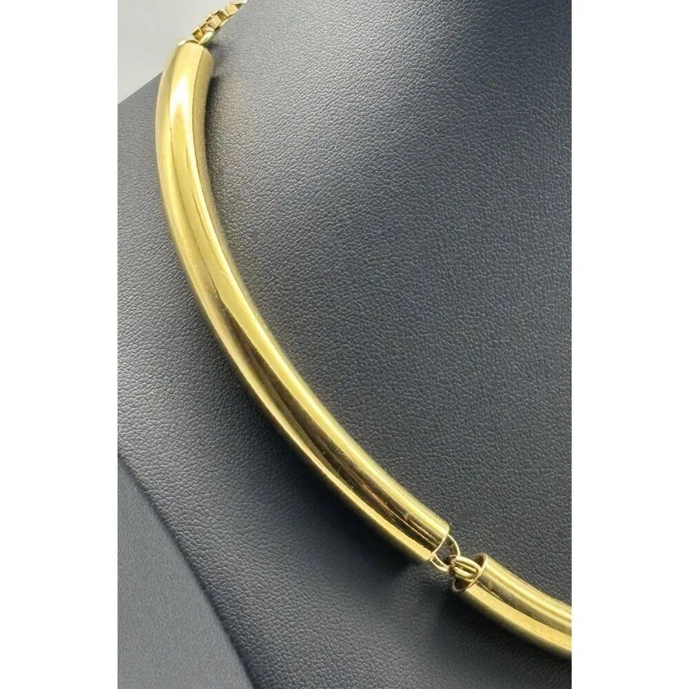 Vintage Ann Taylor Gold-Tone Curved Tubular Necklace Collar Adjustable, Logo Tag - Picture 8 of 13